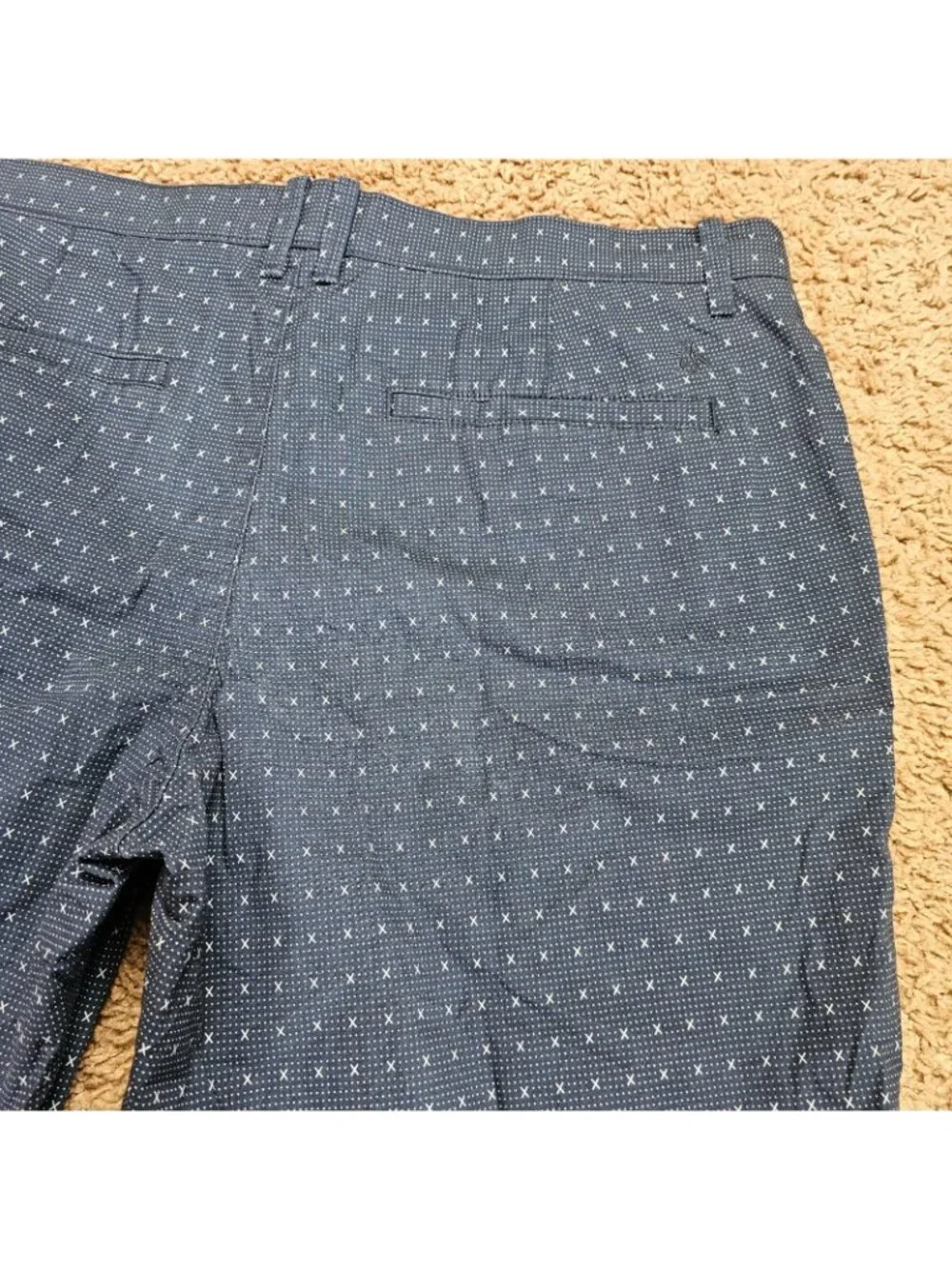 Penguin Chino Shorts Mens 32 Blue Geometric Micro Print Flat Front Casual Golf